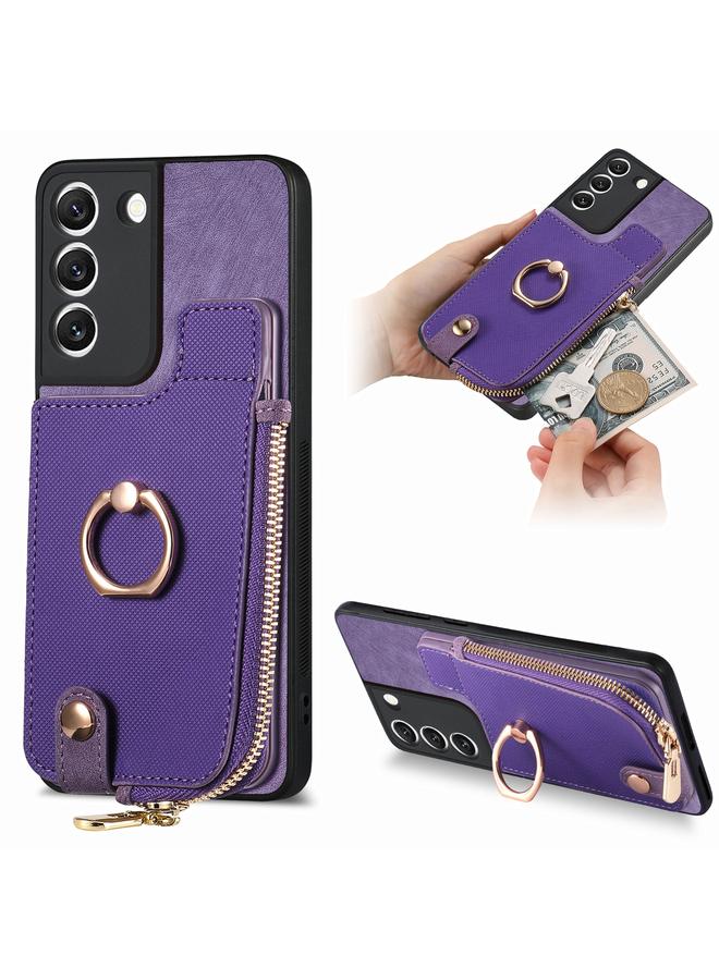 S-TOP Case For Samsung Galaxy S22+ 5G Cross Leather Ring Vertical Zipper Wallet Back Phone Case - Image 1