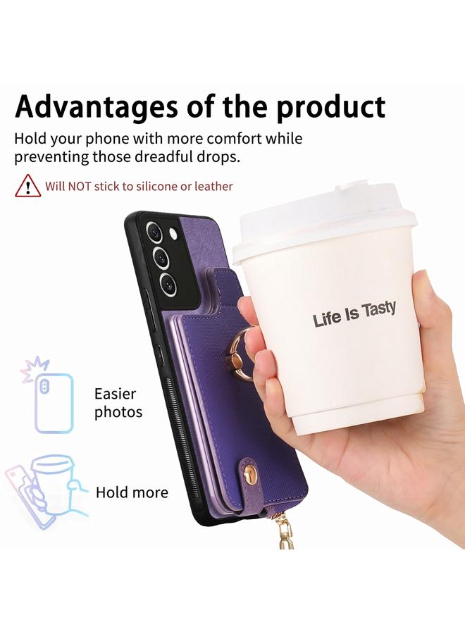 S-TOP Case For Samsung Galaxy S22+ 5G Cross Leather Ring Vertical Zipper Wallet Back Phone Case - Image 5