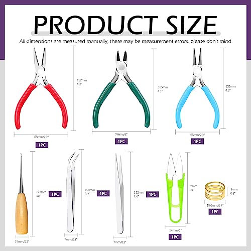 Swpeet 9Pcs 45Inch Jewelry Making Assortments Kit 3 Types Jewelry Pliers Needle Nose Pliers Round Nose Pliers Wire Cutters with Awl Tweezers Thimble Ring Scissors Jewelry Making Supplies - Image 3