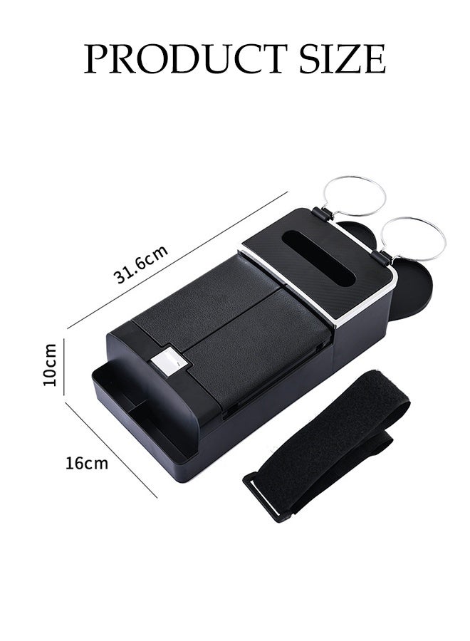 DUNISO Car Armrest Box，3 in 1 Car Armrest Cushion with 2 Cup Holder,Tissue Box and Storage Box，Multifunction Car Armrest Storage Box Organizer with Velcro Strap，Suitable for Most Car，Black - Image 2