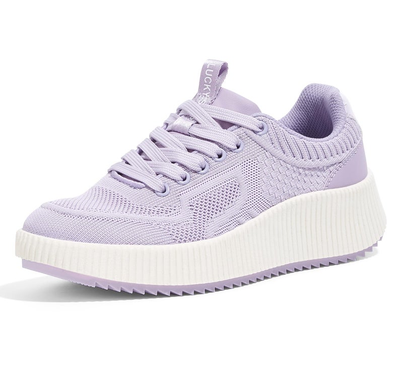 LUCKY STEP Women's Platform Sneakers Rhinestone Fashion Chunky Casual Sparkly Retro Braided Walking Shoes (Purple Woven,6 B(M) US) - Image 1