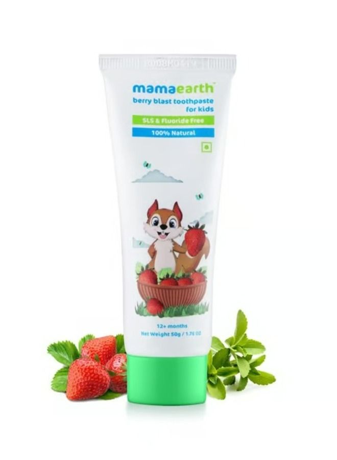 Mamaearth 100% Natural Berry Blast Kids Toothpaste Fluoride Free, SLS Free, No Artificial Flavor best for baby, 50g, pack of 3 - Image 2