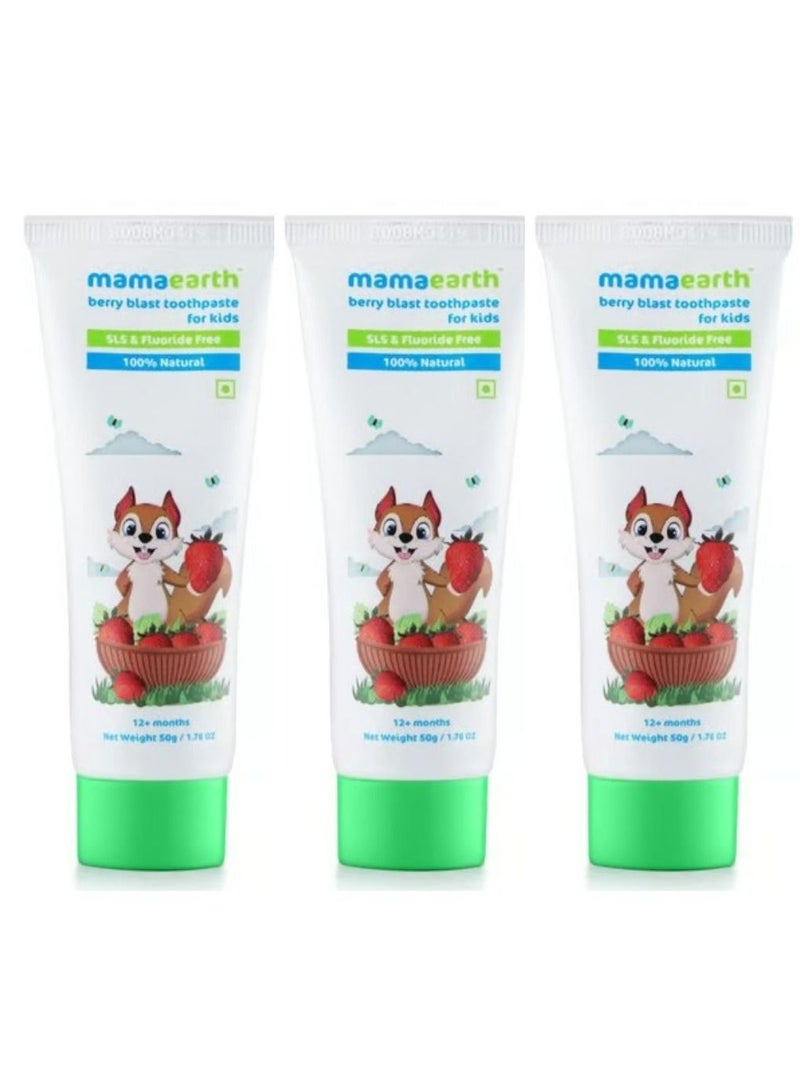 Mamaearth 100% Natural Berry Blast Kids Toothpaste Fluoride Free, SLS Free, No Artificial Flavor best for baby, 50g, pack of 3 - Image 1