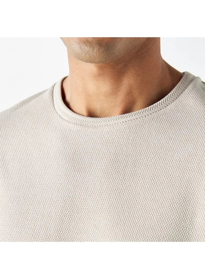 Iconic Iconic Textured T-shirt with Crew Neck and Short Sleeves