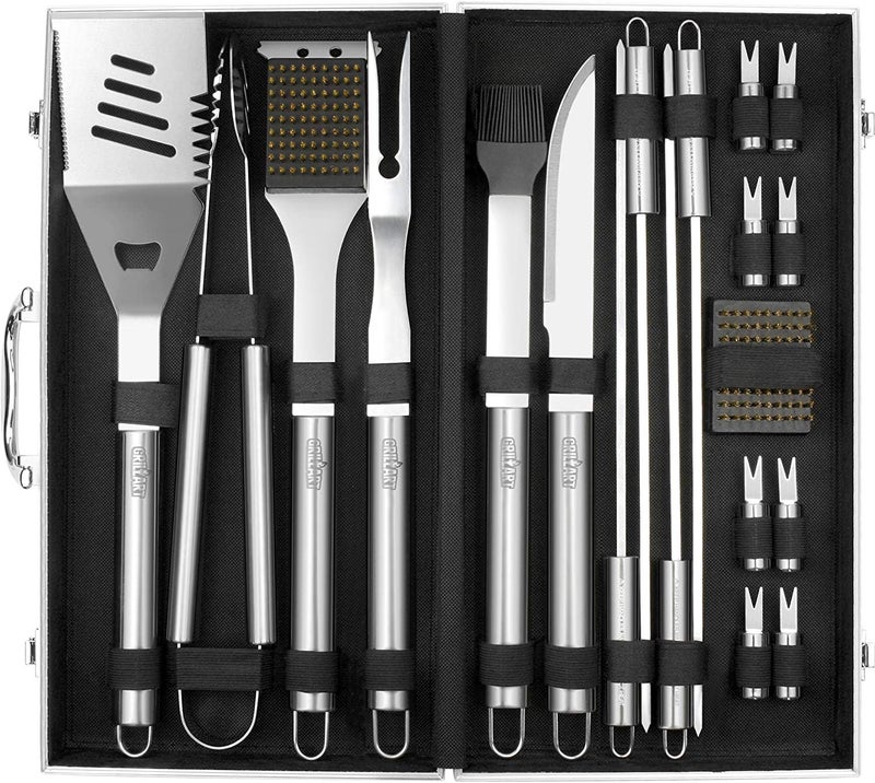 GRILLART BBQ Grill Utensil Tools Set Reinforced BBQ Tongs 19-Piece Stainless-Steel Barbecue Grilling Accessories w/Aluminum Storage Case -Complete Outdoor Grill Kit for Dad, Birthday Gift for Man Dad - Image 4