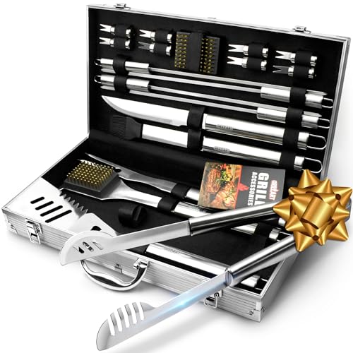 GRILLART BBQ Grill Utensil Tools Set Reinforced BBQ Tongs 19-Piece Stainless-Steel Barbecue Grilling Accessories w/Aluminum Storage Case -Complete Outdoor Grill Kit for Dad, Birthday Gift for Man Dad - Image 1