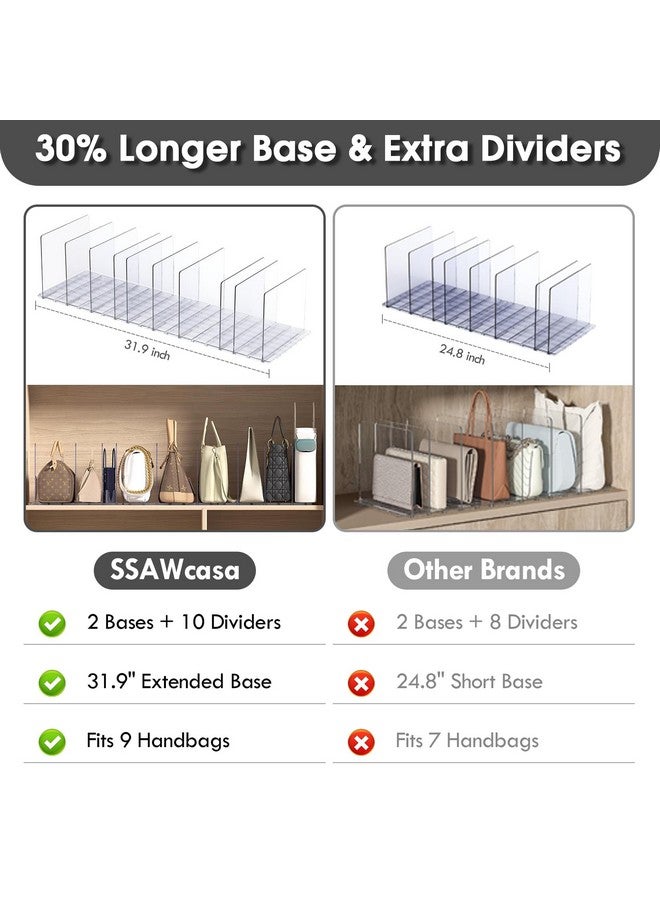 SSAWcasa Purse Organizer for Closet, Clear Acrylic Clutch Bag Organizer, Adjustable Shelf Divider for Closet Organizers and Storage, Detachable Handbag Separators Dividers Rack for Bedroom Bathroom Office  - Image 2