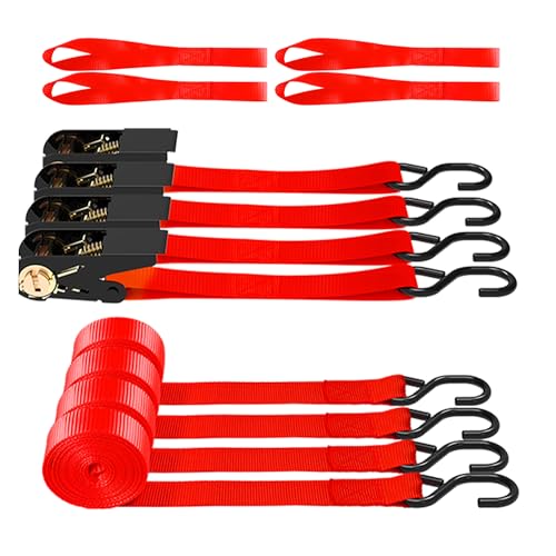 AWELCRAFT Ratchet Straps, 1500 lbs Breaking Strength - Premium 4X 15ft Tie Down Strap Set, 4X Soft Loops for Moving Appliances, Lawn Equipment, Motorcycle (Red) - Image 1