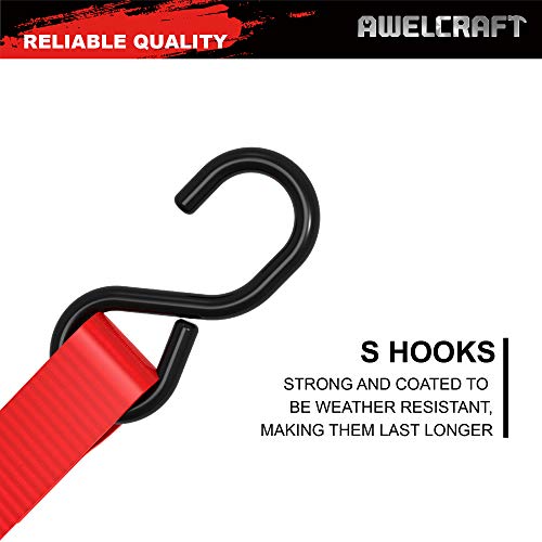 AWELCRAFT Ratchet Straps, 1500 lbs Breaking Strength - Premium 4X 15ft Tie Down Strap Set, 4X Soft Loops for Moving Appliances, Lawn Equipment, Motorcycle (Red) - Image 4