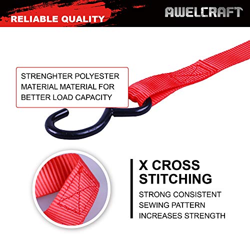 AWELCRAFT Ratchet Straps, 1500 lbs Breaking Strength - Premium 4X 15ft Tie Down Strap Set, 4X Soft Loops for Moving Appliances, Lawn Equipment, Motorcycle (Red) - Image 5