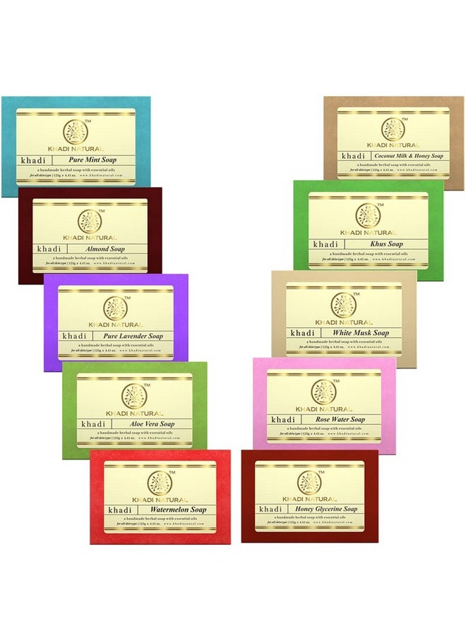 Khadi Natural Handmade Herbal Soap Combo Assorted Natural Soap Gift Set Enriched With Essential Oils 125 G Each (Pack Of 10)  - Image 1