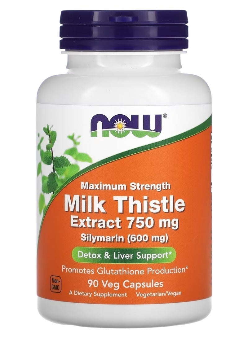 NOW Foods - Maximum Strength Milk Thistle Extract 750 mg Liver Support & Glutathione Production - 90 Veg Capsules - Dietary Supplement - Image 1
