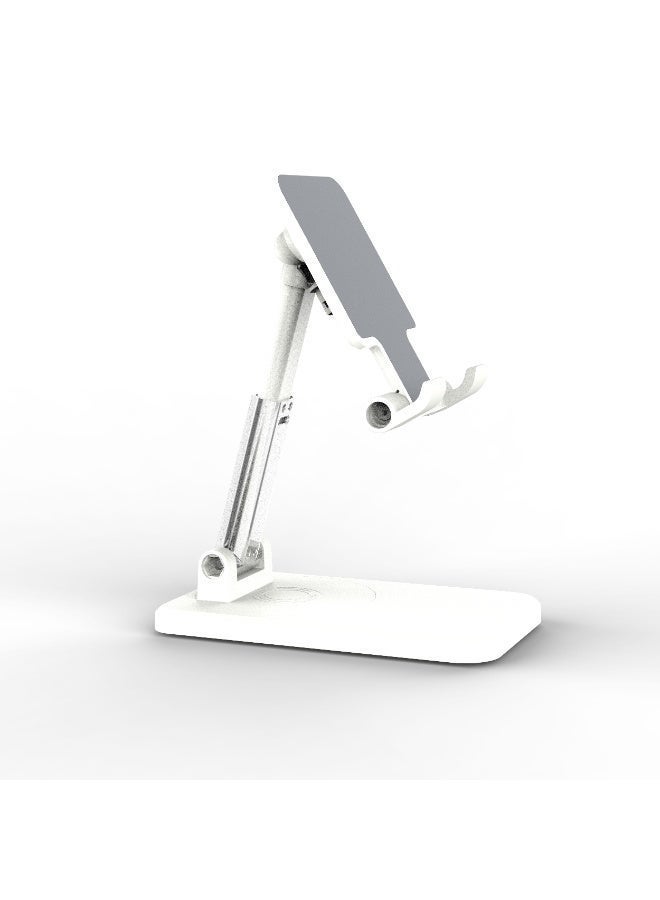 porodo Desktop Phone & Tablet Stand with Adjustable Telescopic Rod/ Rotating Desktop Phone Holder/ Horizontal & Vertical Tablet Stand/ Adjustable & Foldable Stand with Anti-Slip Base - White - Image 4