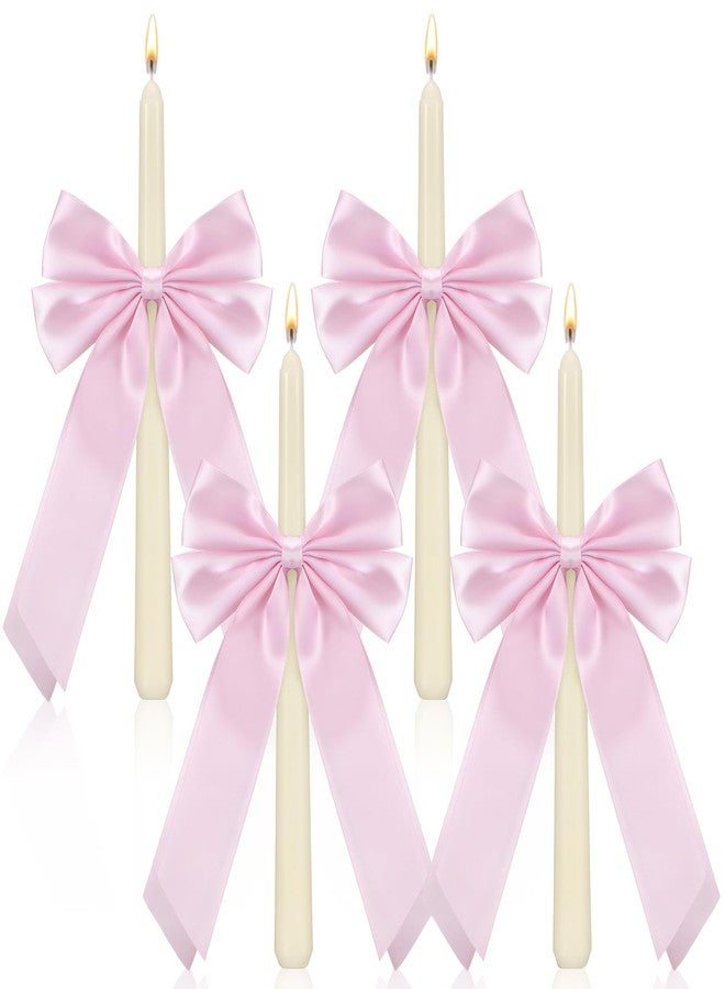Conelist 4 Pcs Bow Taper Candles Coquette Taper Candles Wedding Candles Decor 10 Inch Smokeless Unscented Candle Cowgirl Gifts for Coquette Bachelorette Bridal Wedding Party (Pink, Ivory White) - Image 3