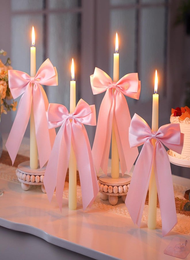 Conelist 4 Pcs Bow Taper Candles Coquette Taper Candles Wedding Candles Decor 10 Inch Smokeless Unscented Candle Cowgirl Gifts for Coquette Bachelorette Bridal Wedding Party (Pink, Ivory White) - Image 1