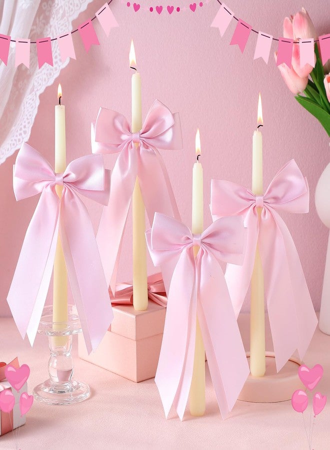 Conelist 4 Pcs Bow Taper Candles Coquette Taper Candles Wedding Candles Decor 10 Inch Smokeless Unscented Candle Cowgirl Gifts for Coquette Bachelorette Bridal Wedding Party (Pink, Ivory White) - Image 5