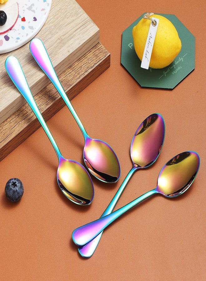 Berglander Rainbow Dinner Spoon of 4, Berglander 7.5" Stainless Steel Titanium Plating Shiny Mutil-Color Soup Spoons Silverware, Colorful Soup Spoon Table Spoons Set Sturdy Easy To Clean, Dishwasher Safe - Image 4