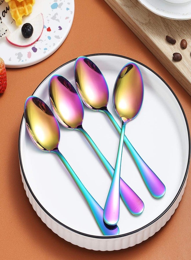 Berglander Rainbow Dinner Spoon of 4, Berglander 7.5" Stainless Steel Titanium Plating Shiny Mutil-Color Soup Spoons Silverware, Colorful Soup Spoon Table Spoons Set Sturdy Easy To Clean, Dishwasher Safe - Image 2