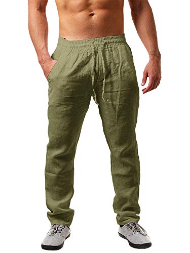 Karlywindow Mens Linen Pants Casual Loose Lightweight Drawstring Elastic Waist Summer Yoga Beach Trousers - Image 1