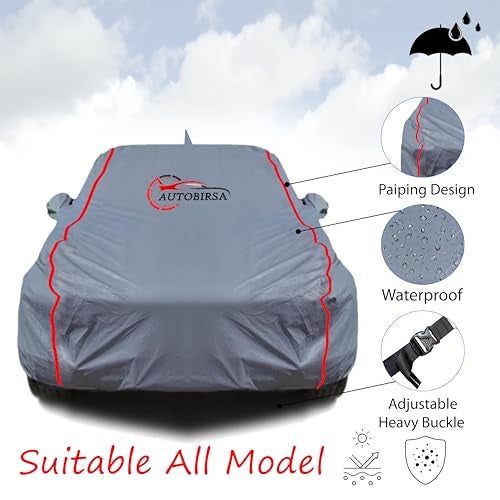AUTOBIRSA Waterproof Car Cover Compatible with Volkswagen Virtus Free Bag and Mirror with Antenna Pocket, 100% All Weather Proof Cover with Custom Fit Grey Colour. - Image 3