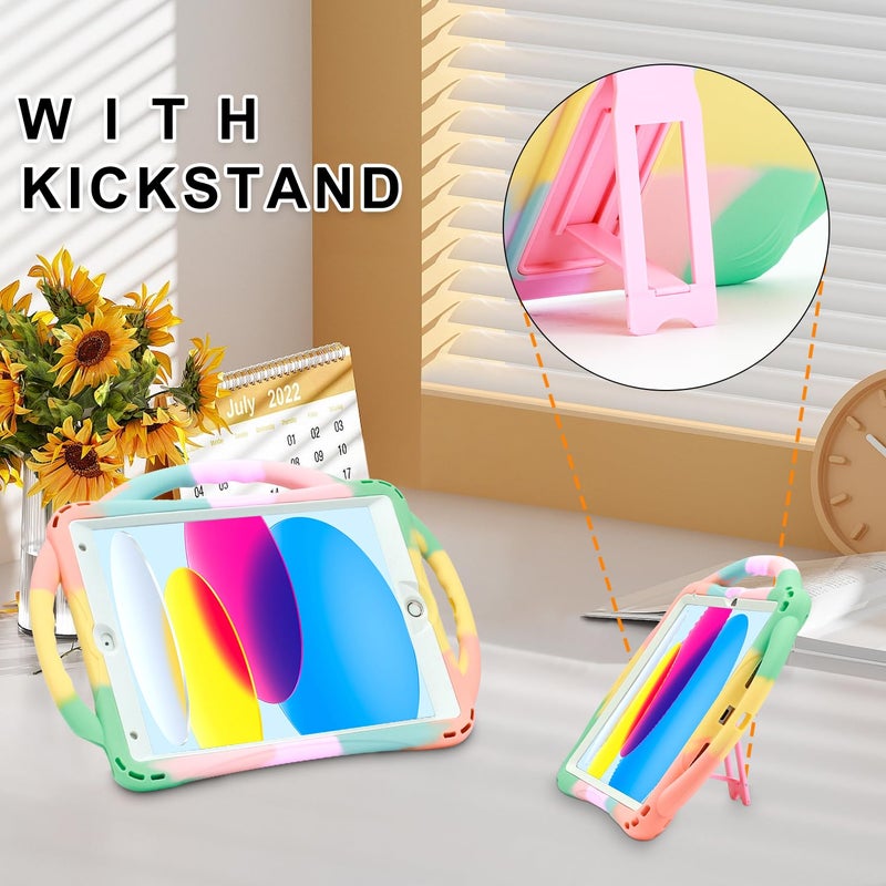 TOPESCT Kids Case for 11" iPad (A16) 11th Gen 2025,10.9" iPad 10th Gen 2022 - Made of Kid-Friendly Silicone, with Built-in Screen Protector, Shockproof Handle Stand Case (Rainbow) - Image 3