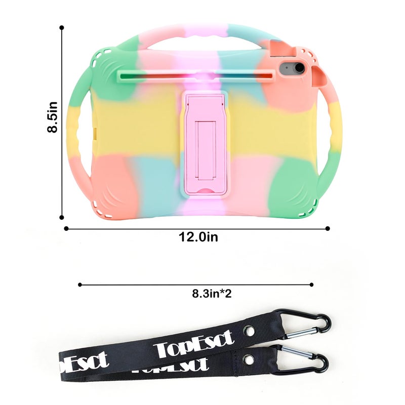 TOPESCT Kids Case for 11" iPad (A16) 11th Gen 2025,10.9" iPad 10th Gen 2022 - Made of Kid-Friendly Silicone, with Built-in Screen Protector, Shockproof Handle Stand Case (Rainbow) - Image 5