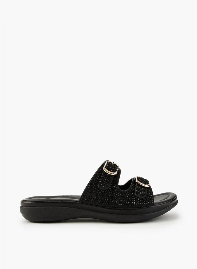 Flora Bella By Shoexpress Embellished Buckle Detail Slip-On Sandals