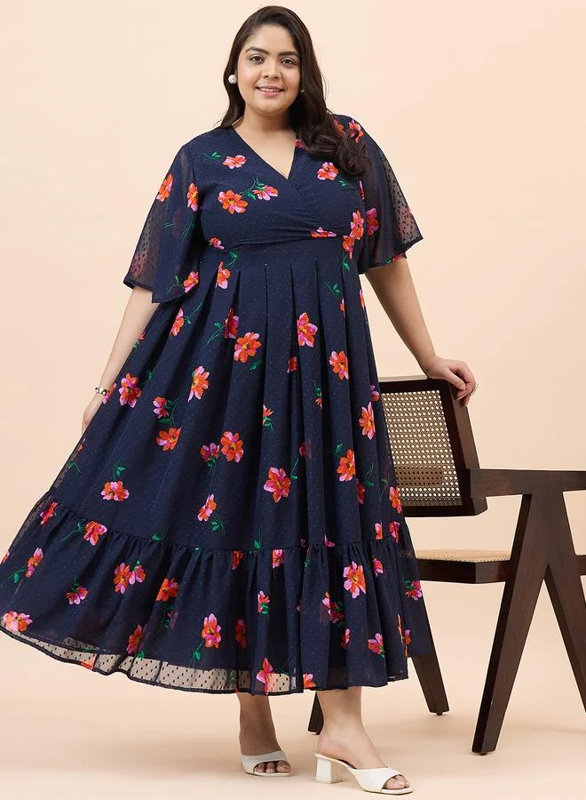 Femmella Femmella All-Over Print Textured Wrap Tiered Maxi Dress