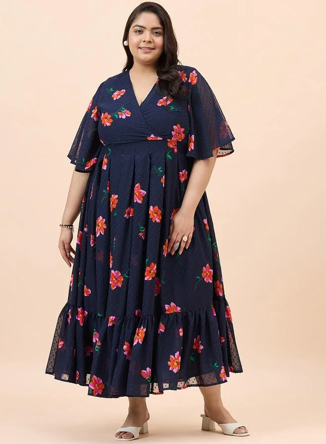 Femmella Femmella All-Over Print Textured Wrap Tiered Maxi Dress