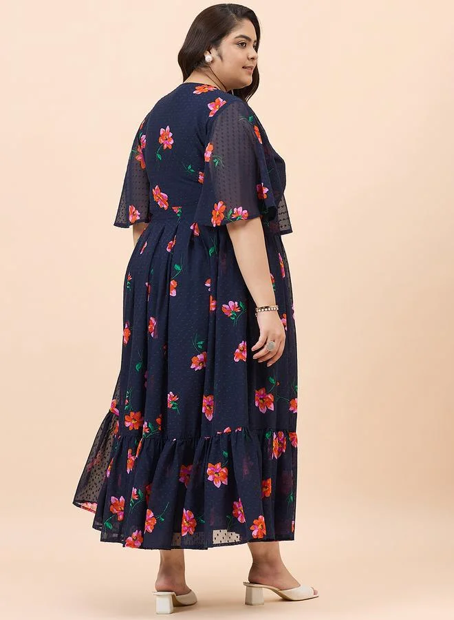 Femmella Femmella All-Over Print Textured Wrap Tiered Maxi Dress