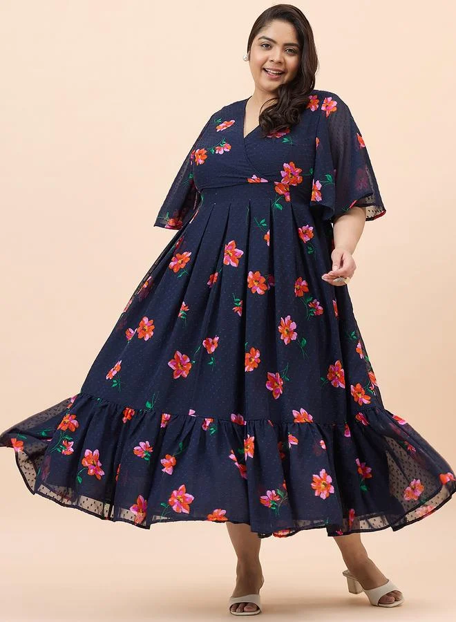 Femmella Femmella All-Over Print Textured Wrap Tiered Maxi Dress
