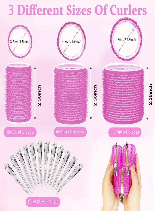 SIYAA:- Self Grip Hair Rollers Curlers 24 Pcs Set with 12Pcs Heatless Hair Rollers 3 Sizes (4 Jumbo, 4 Large & 4 Medium) and 12 Pcs Hair Clips for Long Short Thick Fine Thin Hair Volume (pink M-1) - Image 2