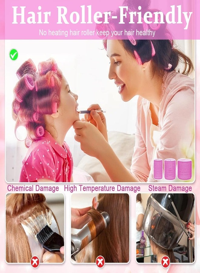 SIYAA:- Self Grip Hair Rollers Curlers 24 Pcs Set with 12Pcs Heatless Hair Rollers 3 Sizes (4 Jumbo, 4 Large & 4 Medium) and 12 Pcs Hair Clips for Long Short Thick Fine Thin Hair Volume (pink M-1) - Image 3
