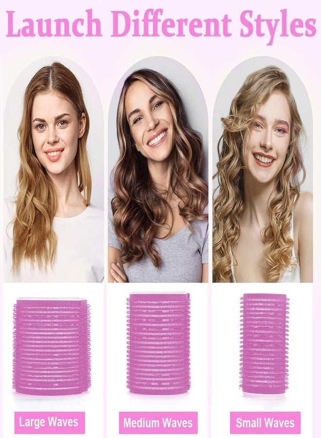 SIYAA:- Self Grip Hair Rollers Curlers 24 Pcs Set with 12Pcs Heatless Hair Rollers 3 Sizes (4 Jumbo, 4 Large & 4 Medium) and 12 Pcs Hair Clips for Long Short Thick Fine Thin Hair Volume (pink M-1) - Image 4