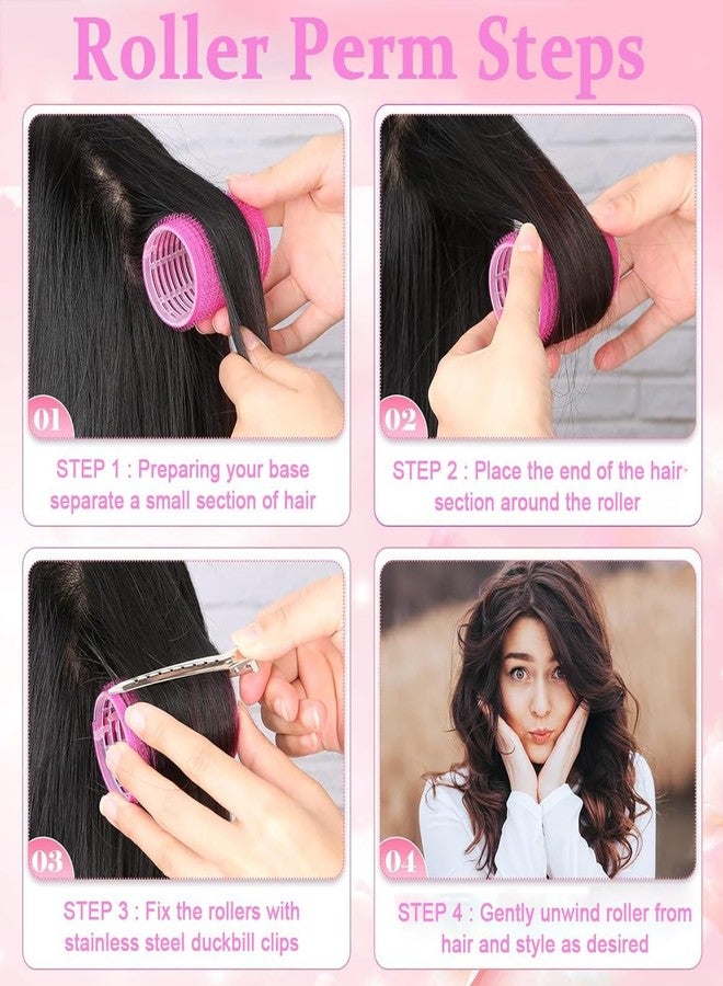 SIYAA:- Self Grip Hair Rollers Curlers 24 Pcs Set with 12Pcs Heatless Hair Rollers 3 Sizes (4 Jumbo, 4 Large & 4 Medium) and 12 Pcs Hair Clips for Long Short Thick Fine Thin Hair Volume (pink M-1) - Image 5