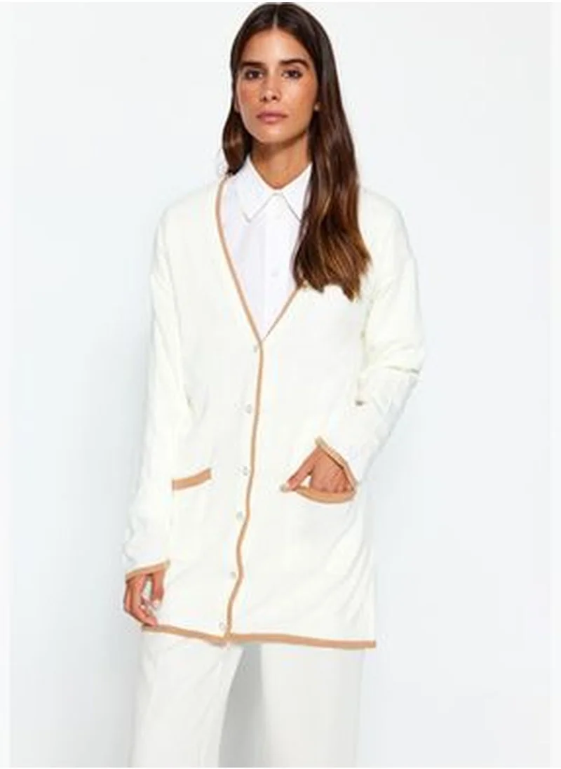 trendyol Ecru Color Block Jacquard Knitwear TCTAW24TH00066