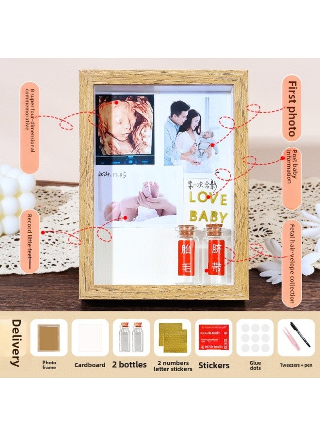Diy Baby Homemade Fetal Hair Umbilical Cord Commemorative Photo Frame Fetal Hair Deciduous Teeth Collection Box Baby Full Moon Hand And Foot Print Table-Color:-Specifications:8inch Hollow 3cm - Image 1