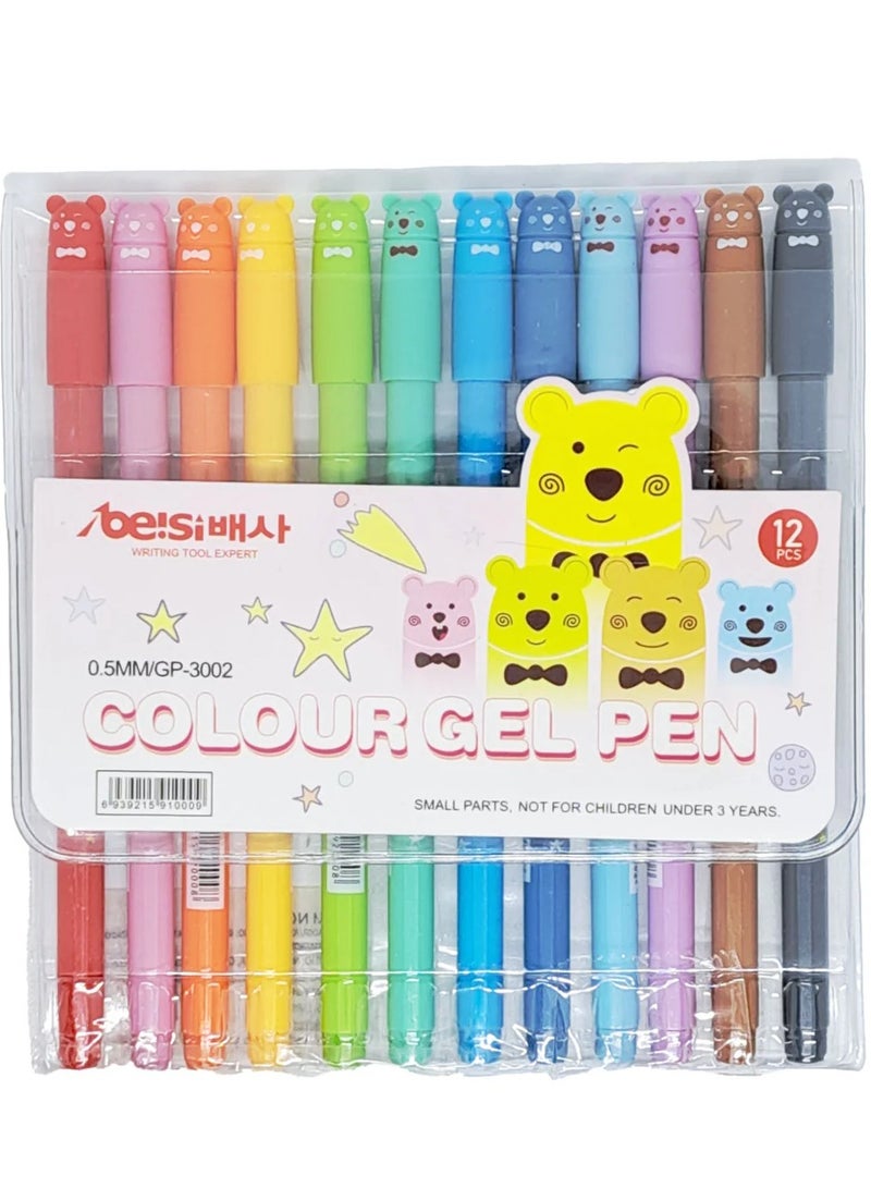 اتش ايه-أقلام جل ملونه12قلم 0.5 سن رفيع  شكل دب - Image 1