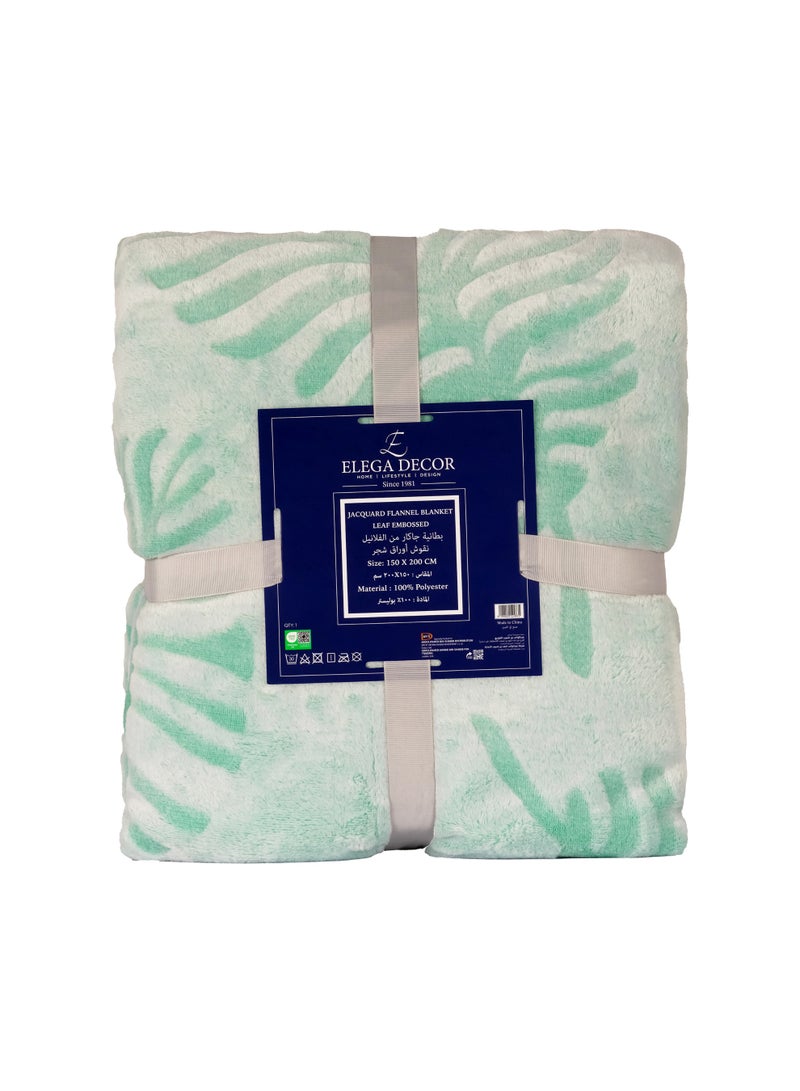 Elega Decor Jacquard Flannel Blanket – Single (150x200 cm) | Knitted Leaf Embossed | Light Green | Ultra-Soft, All-Season Comfort - Image 3