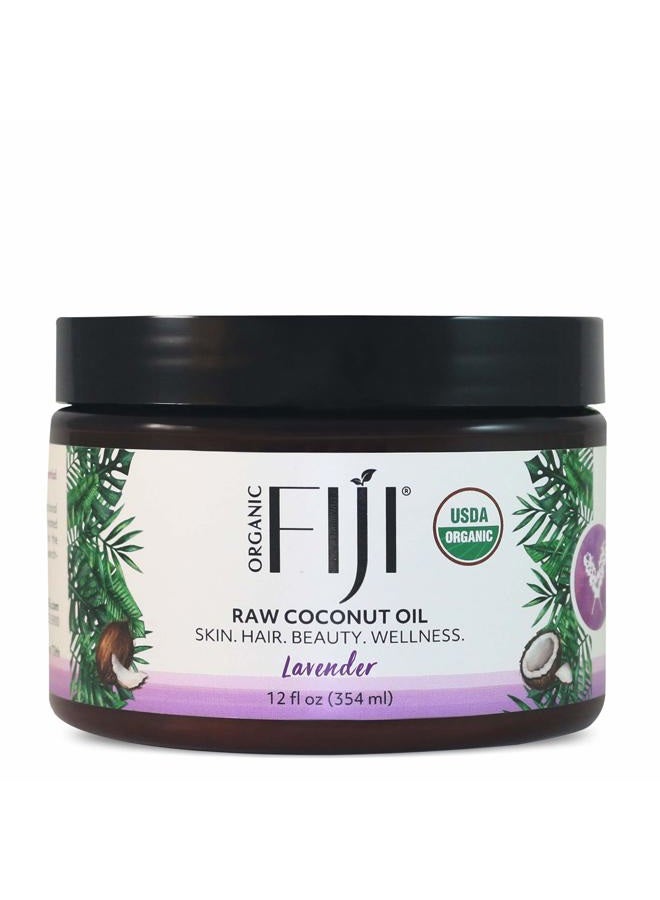 Organic Fiji Raw Cold Pressed Coconut Oil for Hair, Skin, Face & Body | Relaxing Massage Oil | Lavender,12 oz for Women Men & Baby - Image 1