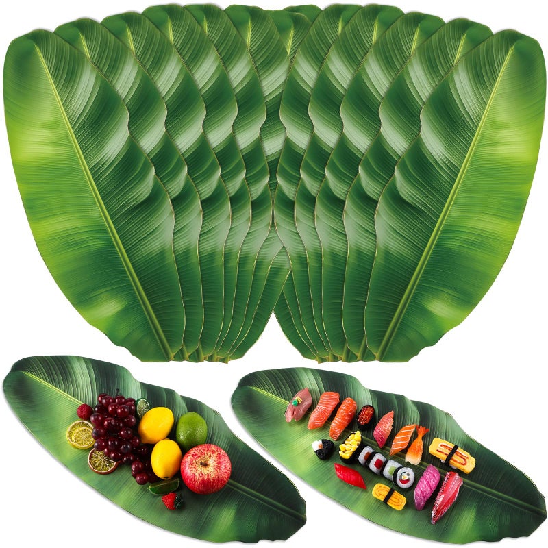 Tinlade 30 Pcs Banana Leaves Parchment Paper Leaf Tropical Artificial Banana Leaves for Cooking Charcuterie Board for Food Serving Hawaiian Party Decoration 22.8 x 9 Inch Centerpieces Placemat - Image 1