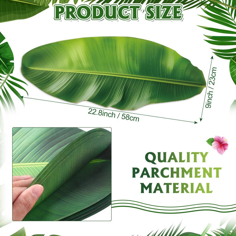 Tinlade 30 Pcs Banana Leaves Parchment Paper Leaf Tropical Artificial Banana Leaves for Cooking Charcuterie Board for Food Serving Hawaiian Party Decoration 22.8 x 9 Inch Centerpieces Placemat - Image 2