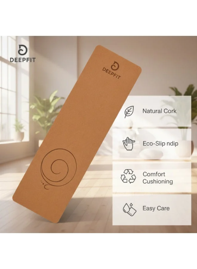 DEEPFIT DEEPFIT Cork Yoga Mat, Eco Friendly Yoga Mat for Men & Women, Non Slip Exercise Mat for Yoga, Pilates, Stretching, Gym & Home Workout, Natural Cork Surface Fitness Mat, Exercise Mat, Training Mat