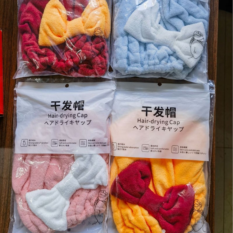 Generic Thick Absorbent Quick-Dry Hair Towel Cap with Cute Bow Large bow individually packaged [random color] 