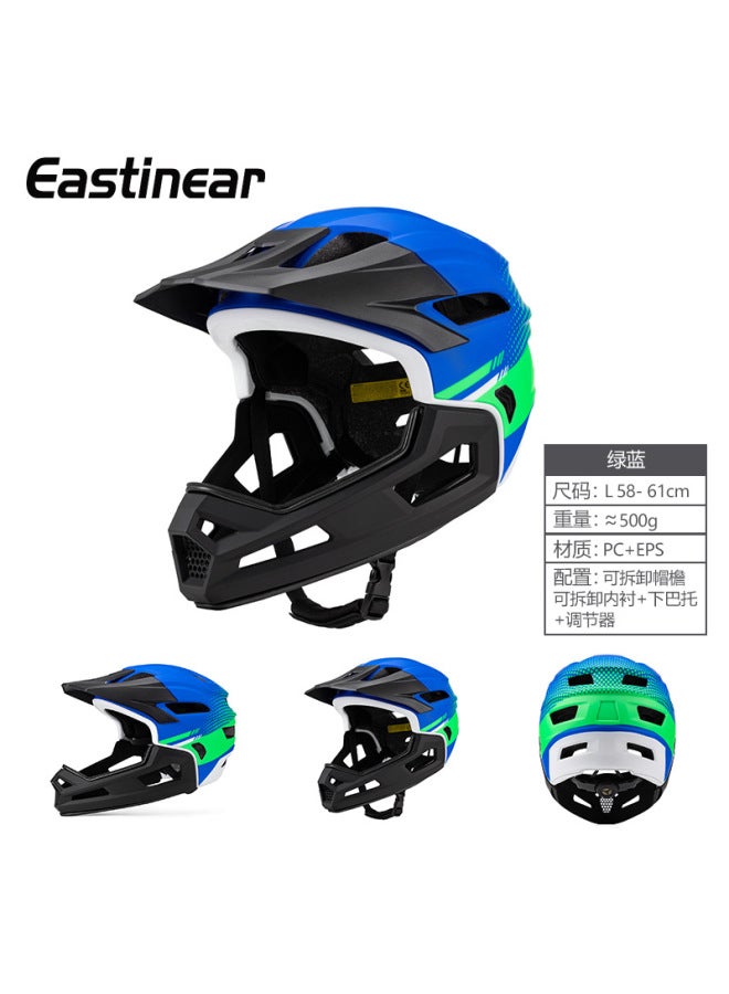 New Green Blue-detachable Chin Mountain Off-road Helmet, Detachable Anti-fall Extreme Sports Helmet, Men's Adult Sports Full-face Helmet