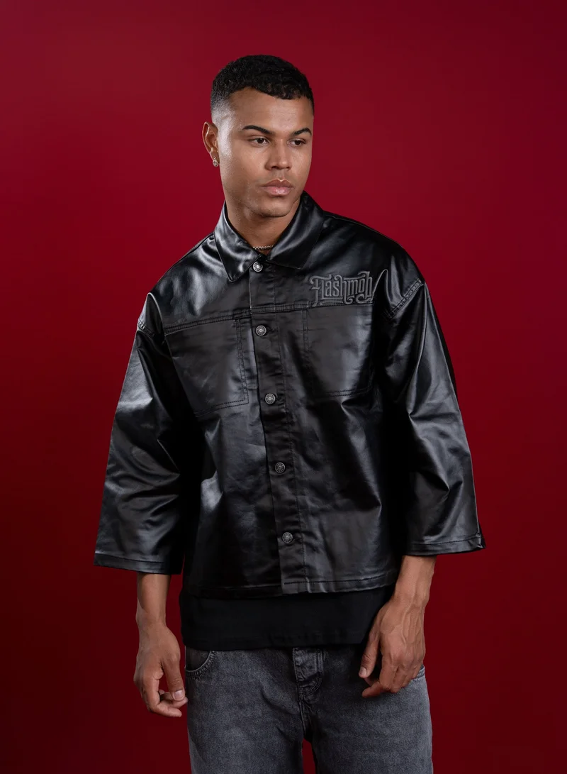 Flashmobnation Black Black Leather Flashmob Jacket for Men | Best Price UAE