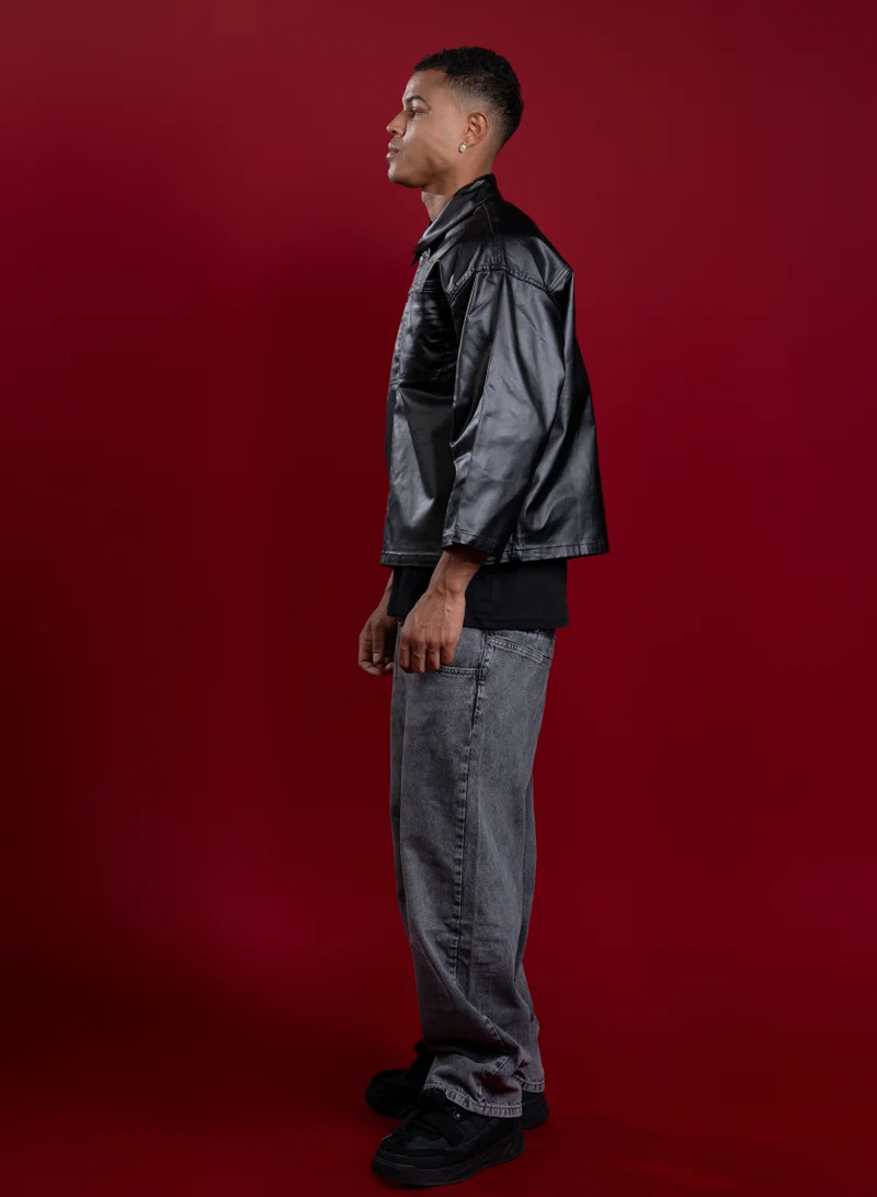 Flashmobnation Black Black Leather Flashmob Jacket for Men | Best Price UAE