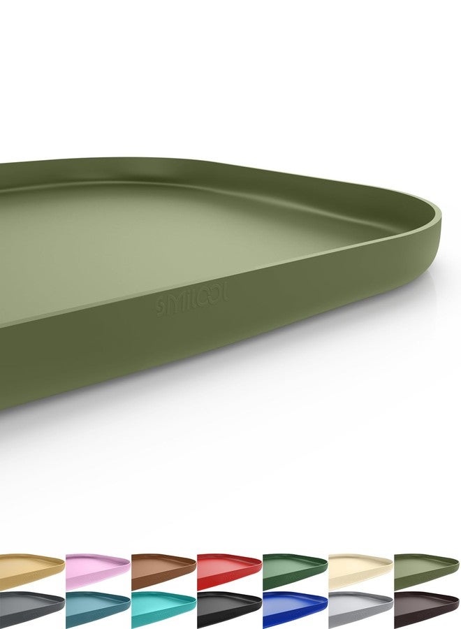 SMILOOL Silicone Pet Feeding Mat with Raised Edge, Dog Cat Bowl Mats for Food and Water, Pet Placemat for Floors Waterproof, 19” x 12” x 0.7” Light Olive Green - Image 1