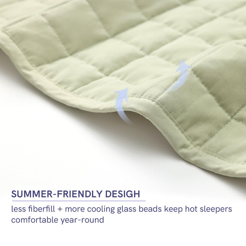 YnM Exclusive Weighted Blanket, Soothing Cotton/Polyester, Smallest Compartments, Bed Blanket for One Person of 190lbs, Ideal for Queen/King Bed (60x80 Inches, 20 Pounds, Avocado/White Reversible) - Image 4