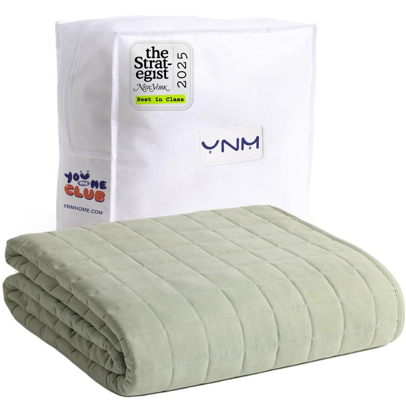 YnM Exclusive Weighted Blanket, Soothing Cotton/Polyester, Smallest Compartments, Bed Blanket for One Person of 190lbs, Ideal for Queen/King Bed (60x80 Inches, 20 Pounds, Avocado/White Reversible) - Image 1